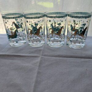 Vintage CERA Persian Polo Riders Barware Turquoise Gold Glasses MCM 8 Available